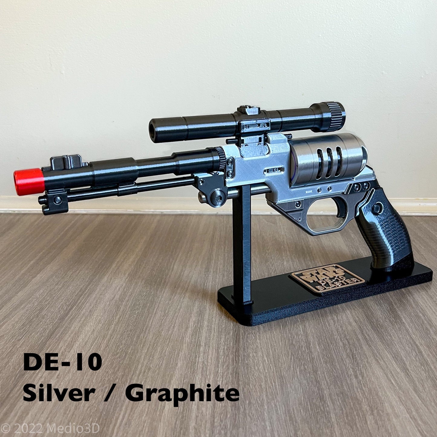 DE-10 Blaster With a Stand Cosplay Prop Replica, Post Apocalyptic Larp Weapon, Cyberpunk Cosplay Prop Weapon